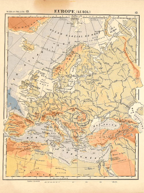 Europe Topography Map – Mistward Maps Detailed topographical map of Europe highlighting terrain features and elevation.