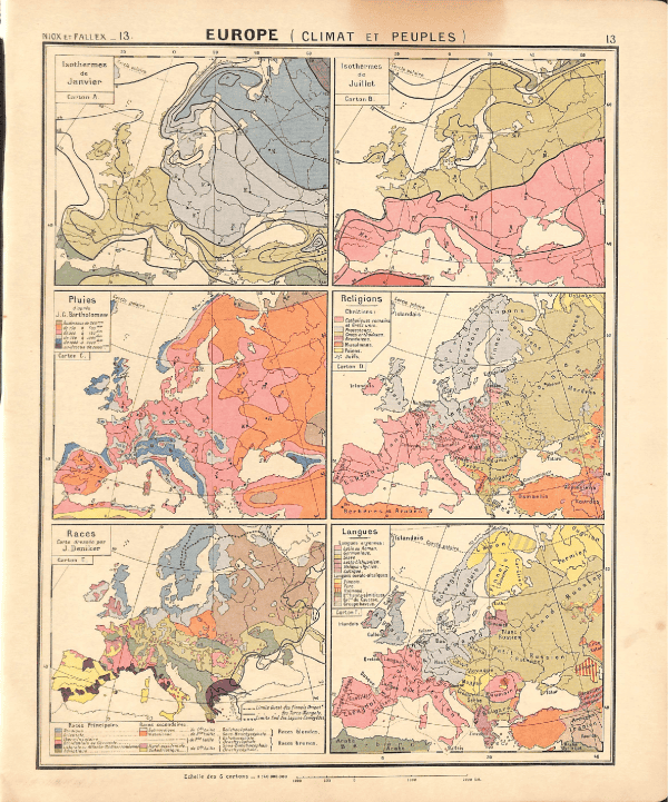 Detailed map illustrating Europe's climate zones and demographic distribution.