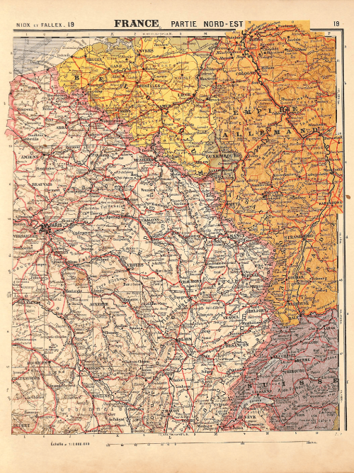 Detailed map of Northeast France showing cities, roads, and geographical features.