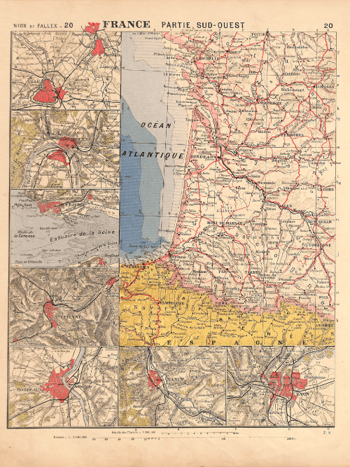 Historical map of Southwest France highlighting key cities and routes.