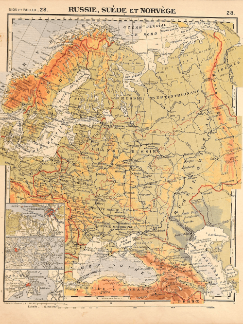 Detailed topographical map of Northern and Eastern Europe highlighting terrain features.