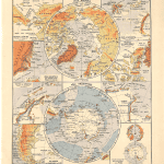 Polar regions map highlighting Arctic and Antarctic areas with detailed geographic features.