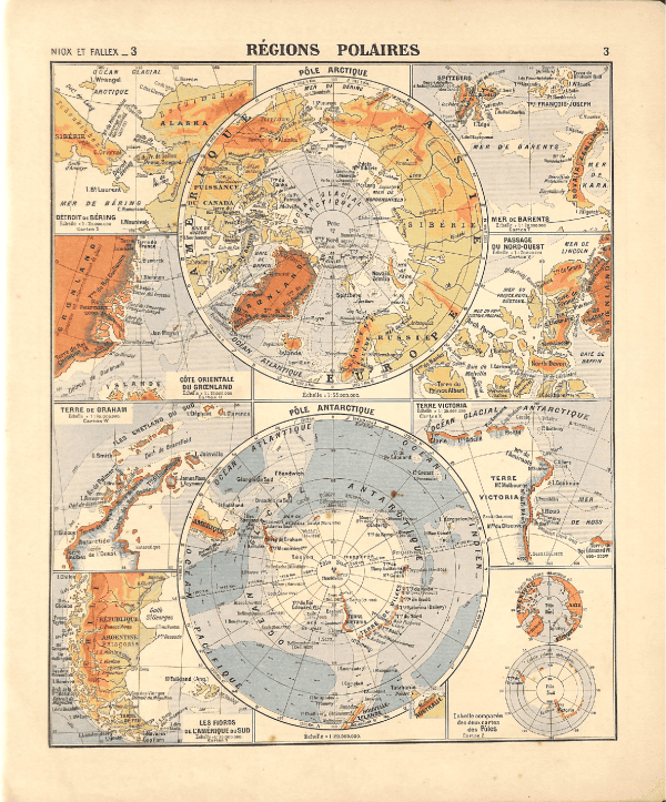 Polar Regions Map - Mistward Maps Polar regions map highlighting Arctic and Antarctic areas with detailed geographic features.