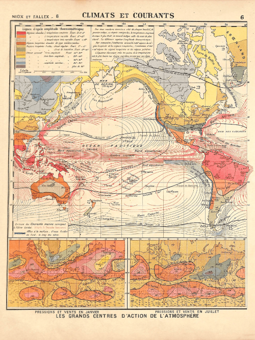Detailed vintage map highlighting climate regions across Asia, Africa, and Australia.