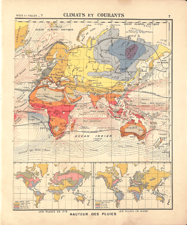 Detailed map of global climates and ocean currents from Mistward Maps.